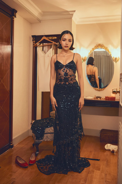 Aimishang Sexy V-neck Spaghetti Straps Sleeveless Long Prom Dress Charming Evening Party Dress