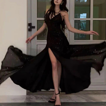 Aimishang Sparkly V-neck Long Prom Dress Charming Evening Party Dress With Slit Women's Dresses