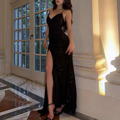 Aimishang Sparkly V-neck Long Prom Dress Charming Evening Party Dress With Slit Women's Dresses
