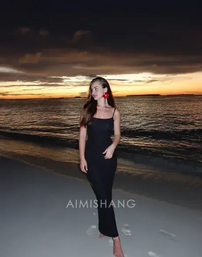 Aimishang Black Spaghetti Straps Formal Dress Simple Party Evening Gowns Elegant Prom Dress