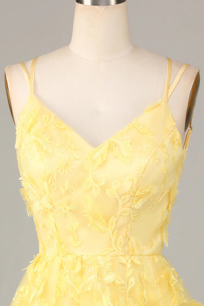 Wholesale Short Homecoming Dress Yellow Graduation Dresses A-Line Spaghetti Straps with Appliques