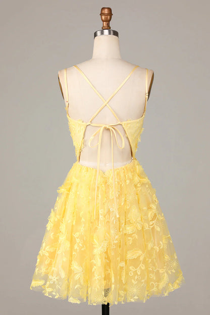 Wholesale Short Homecoming Dress Yellow Graduation Dresses A-Line Spaghetti Straps with Appliques