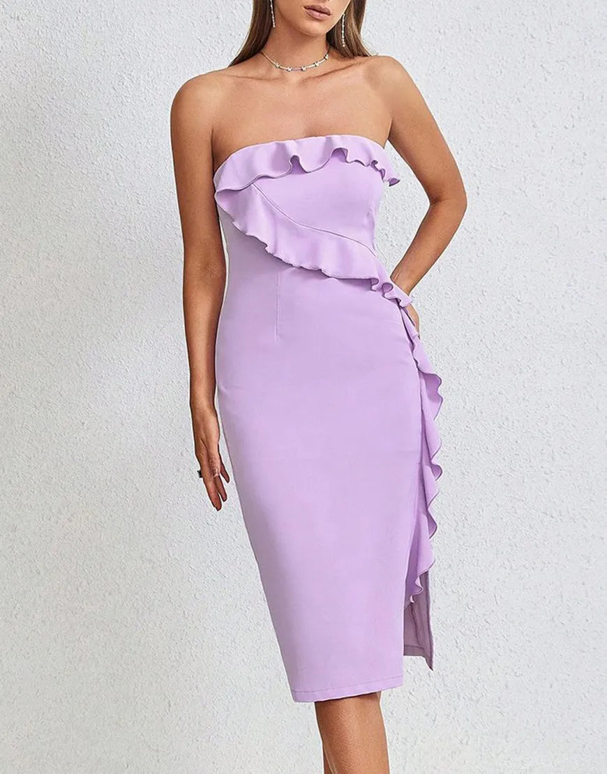 Wholesale Cocktail Dress Strapless Tea Length With Ruffles