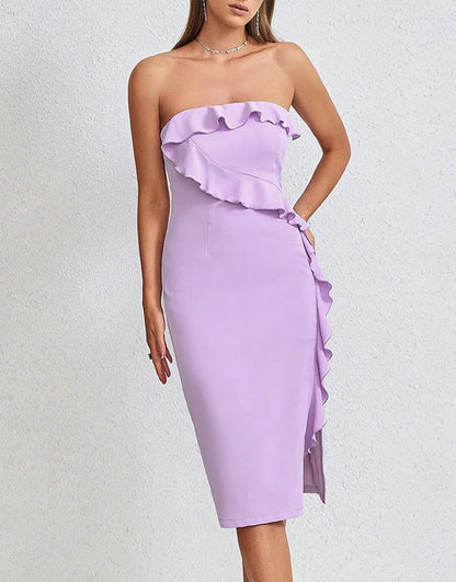 Wholesale Cocktail Dress Strapless Tea Length With Ruffles