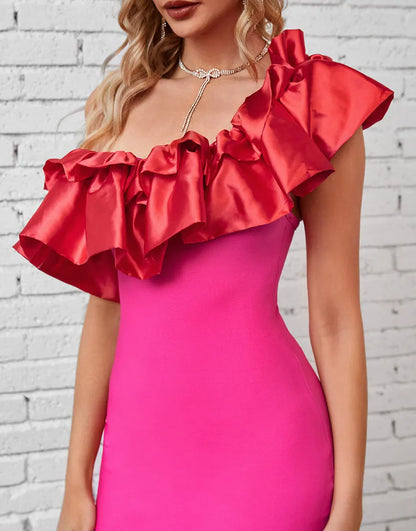 Wholesale Cocktail Dress Pretty One Shoulder Short With Ruffles