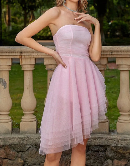 Wholesale Cocktail Dress A-Line Strapless Zipper Back Tulle