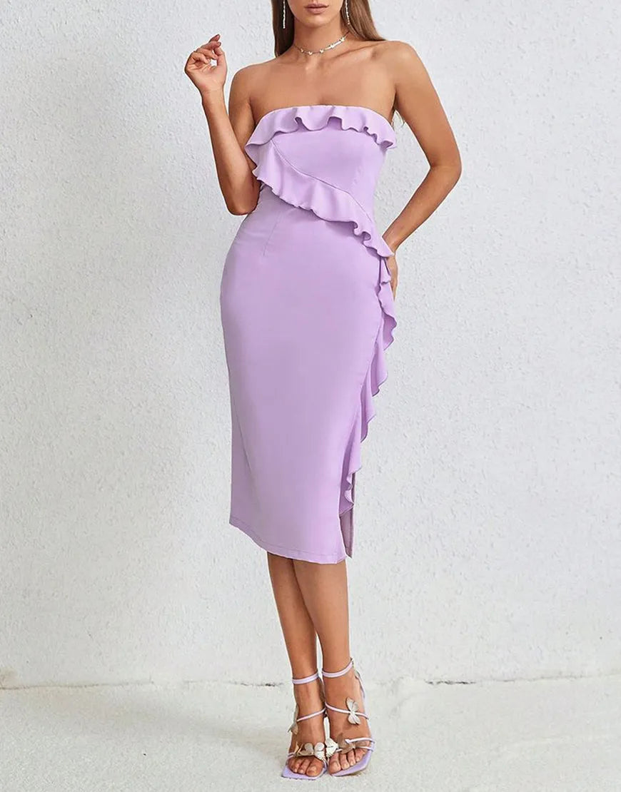 Wholesale Cocktail Dress Strapless Tea Length With Ruffles