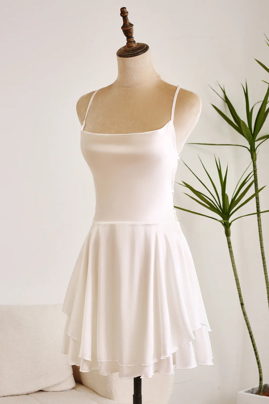 Wholesale Short Graduation Dress Cute A Line White Homecoming Dresses Spaghetti Straps Backless Satin Swing