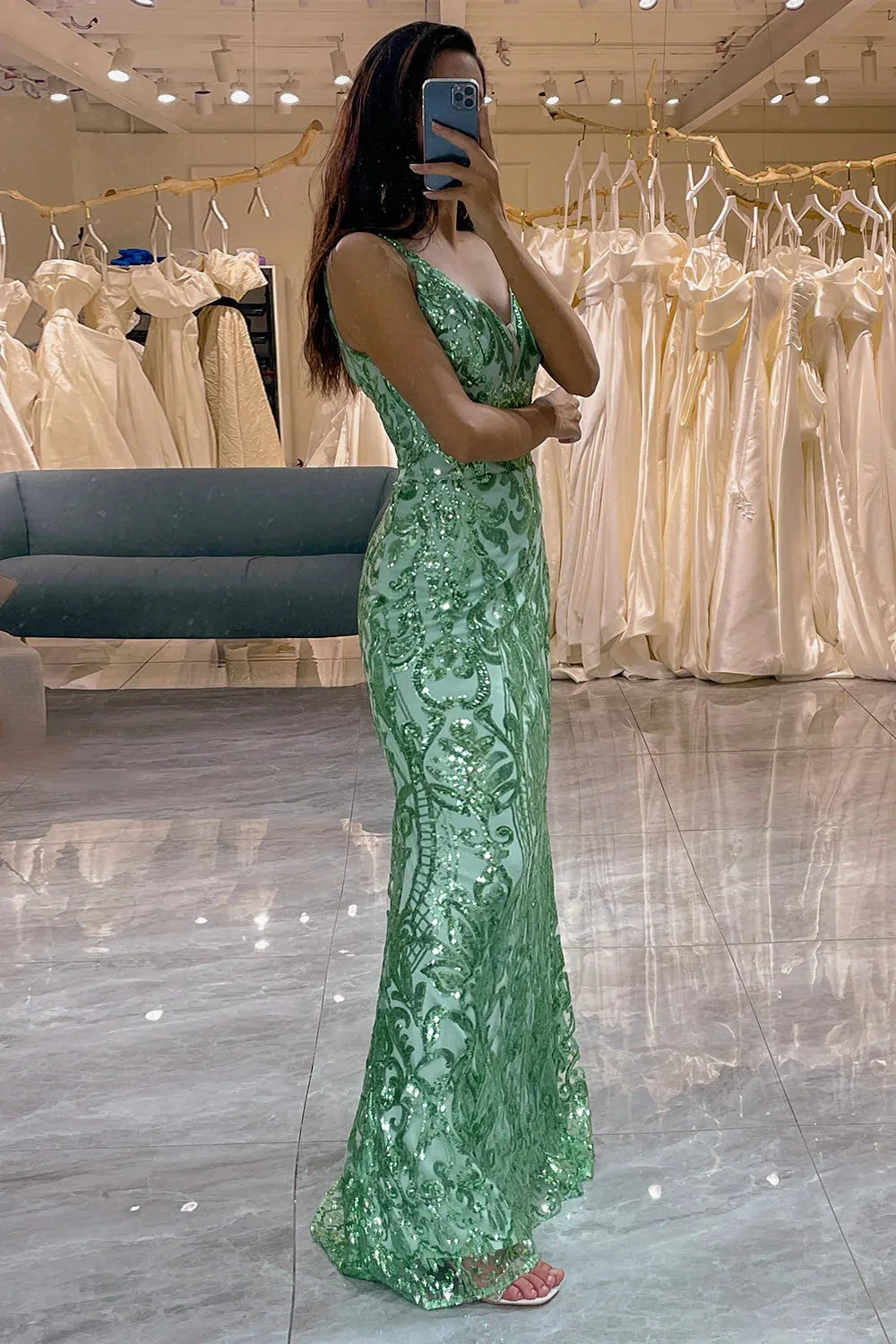 Wholesale Mermaid Prom Dress Glitter V-Neck Backless With Sequin