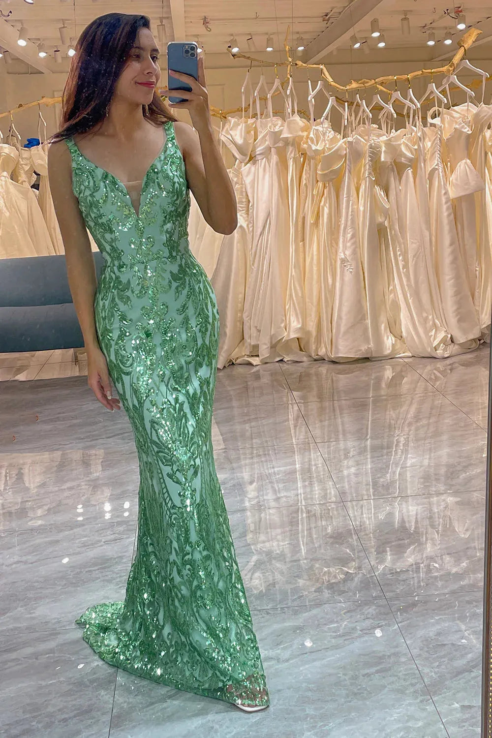 Wholesale Mermaid Prom Dress Glitter V-Neck Backless With Sequin