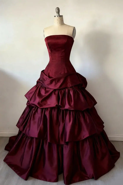 Aimishang Elegant A Line Strapless Sleeveless Ruffles Long Evening Gown Chic Formal Prom Dress