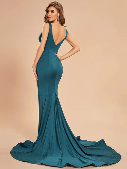 Wholesa Custom Size Sleeveless Glitter Bodycon Mermaid Train Prom Dress