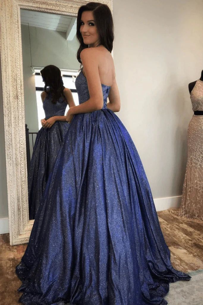 Wholesale Charming A Line Sequin Long Prom Dresses With Pockets, Evening Dresses