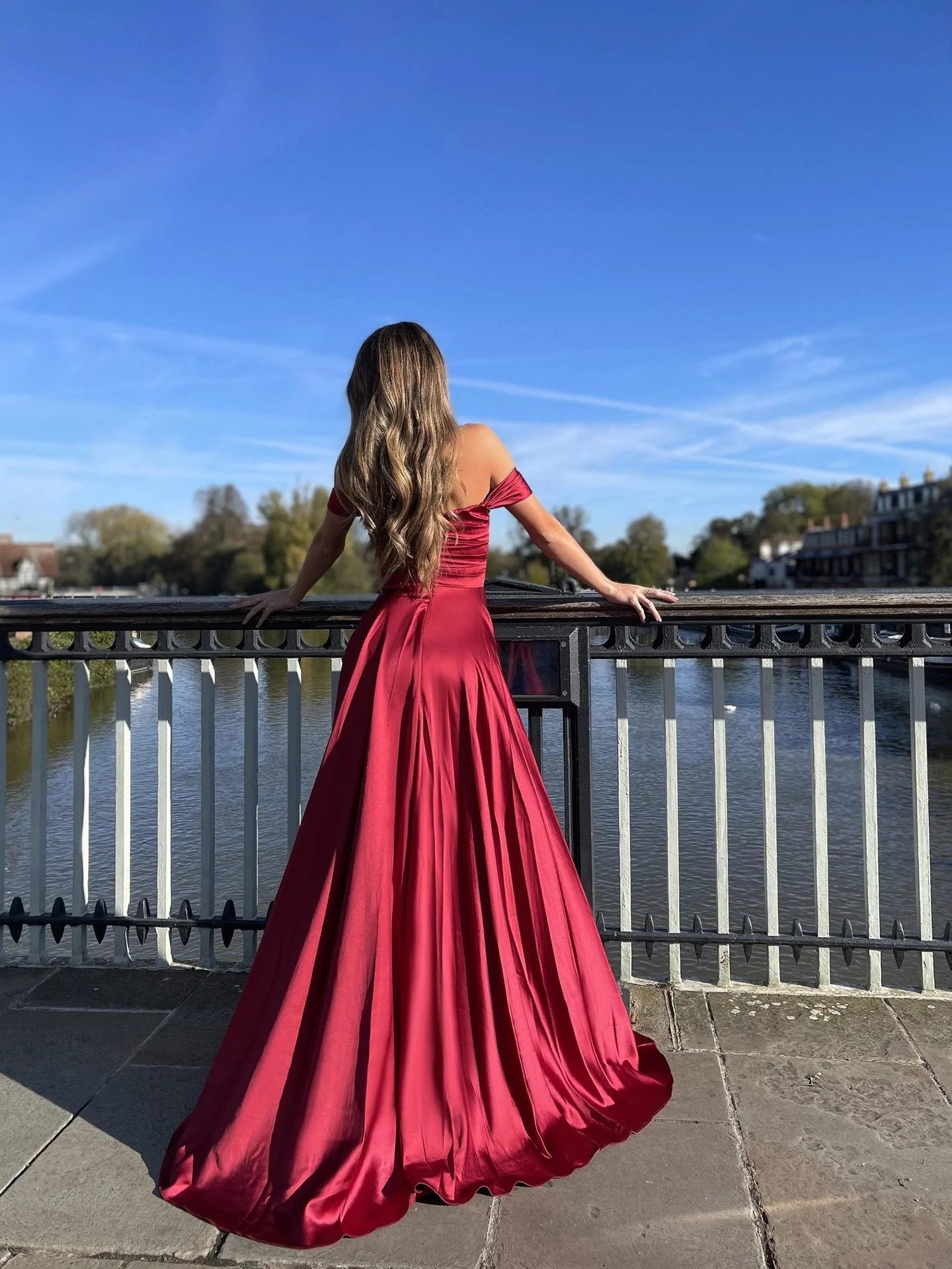 Wholesale Prom Dresses Off The Shoulder Long Slit Burgundy Simple