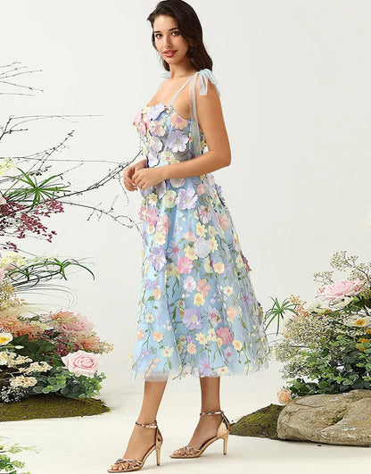 Wholesale Party Dress A-Line Tea Length With Embroidery Flowers