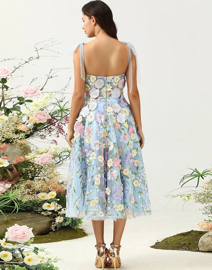 Wholesale Party Dress A-Line Tea Length With Embroidery Flowers