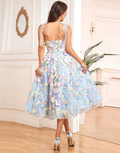 Wholesale Party Dress A-Line Tea Length With Embroidery Flowers