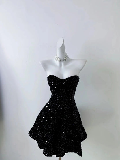 Aimishang Charming A Line Strapless Sequin Homecoming Dress Lovely Short Graduation Dress Cute Birthday Party Dress