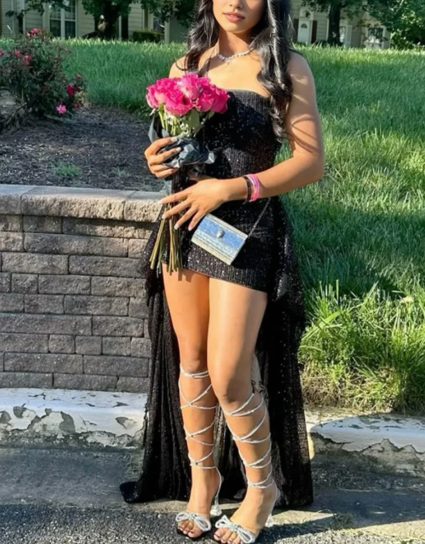 Aimishang Charming Black Sheath Sequin Homecoming Dresses Sleeveless Prom Dress Sparkly Birthday Party Dress