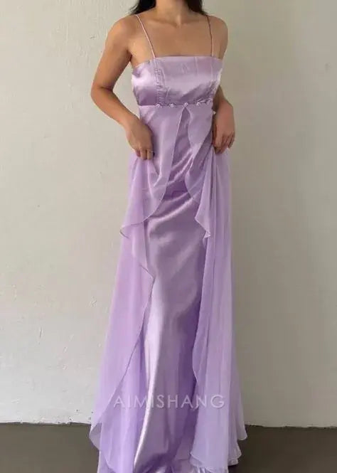 Aimishang Charming Light Purple Straps Sleeveless Long Prom Dress Elegant Evening Party Dress