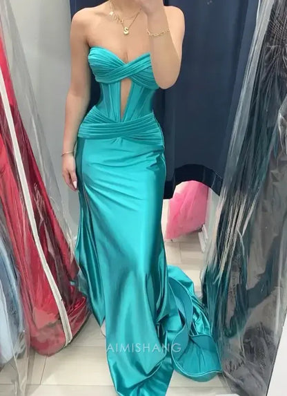 Aimishang Charming Mermaid Sweetheart Strapless Long Prom Dress Elegant Evening Party Dress With Slit