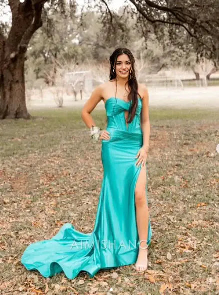 Aimishang Charming Mermaid Sweetheart Strapless Long Prom Dress Elegant Evening Party Dress With Slit
