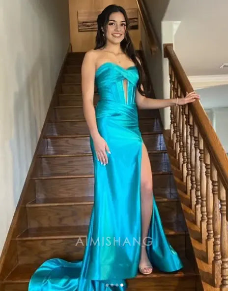 Aimishang Charming Mermaid Sweetheart Strapless Long Prom Dress Elegant Evening Party Dress With Slit