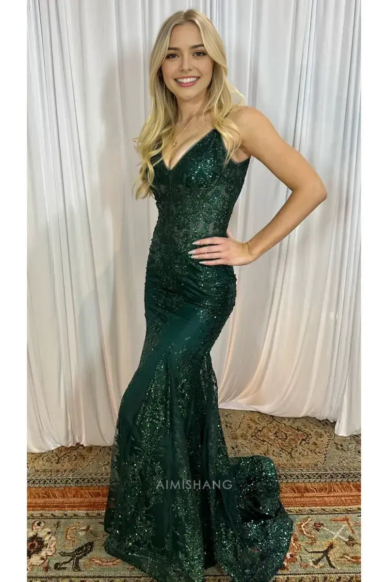 Aimishang Charming Mermaid V-neck Sleeveless Long Formal Prom Dress Gorgeous Evening Party Dress Sexy Graduation Dress