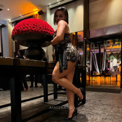 Aimishang Charming Sheath Strapless Sleeveless Homecoming Dress Sexy Birthday Party Dress Fashion Short Black Girl Prom Dress