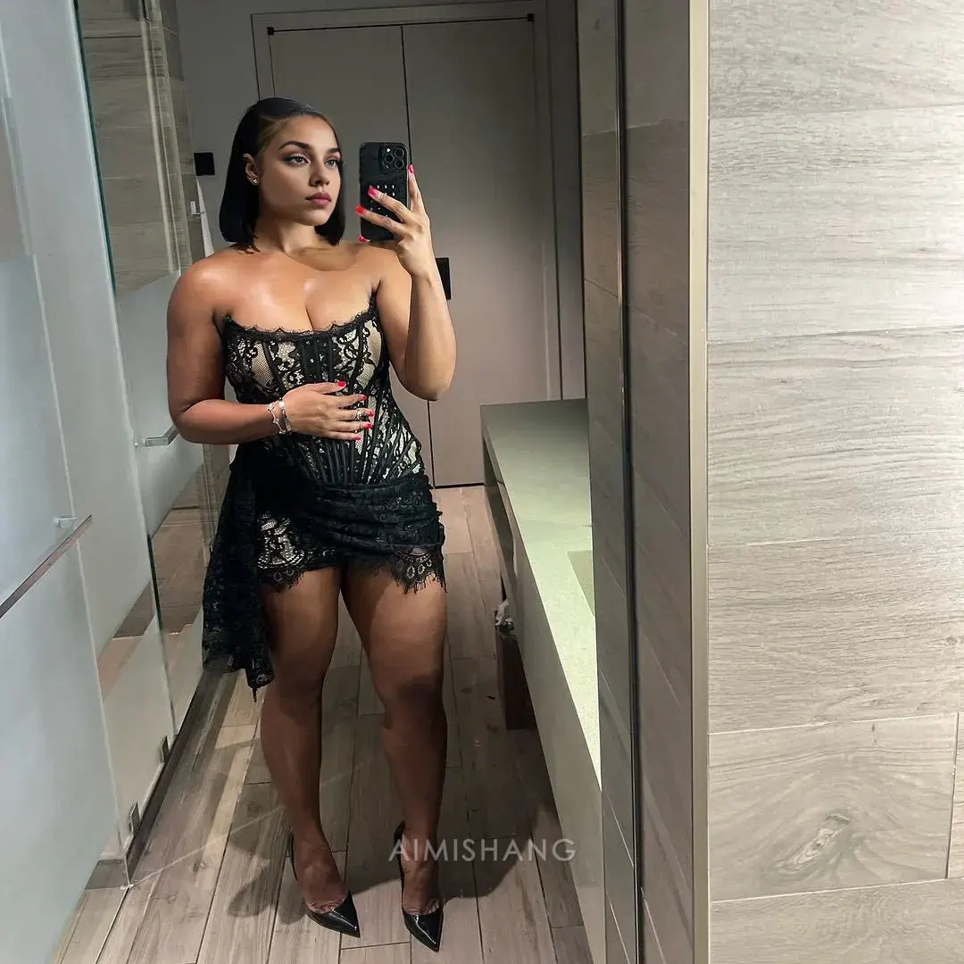 Aimishang Charming Sheath Strapless Sleeveless Homecoming Dress Sexy Birthday Party Dress Fashion Short Black Girl Prom Dress