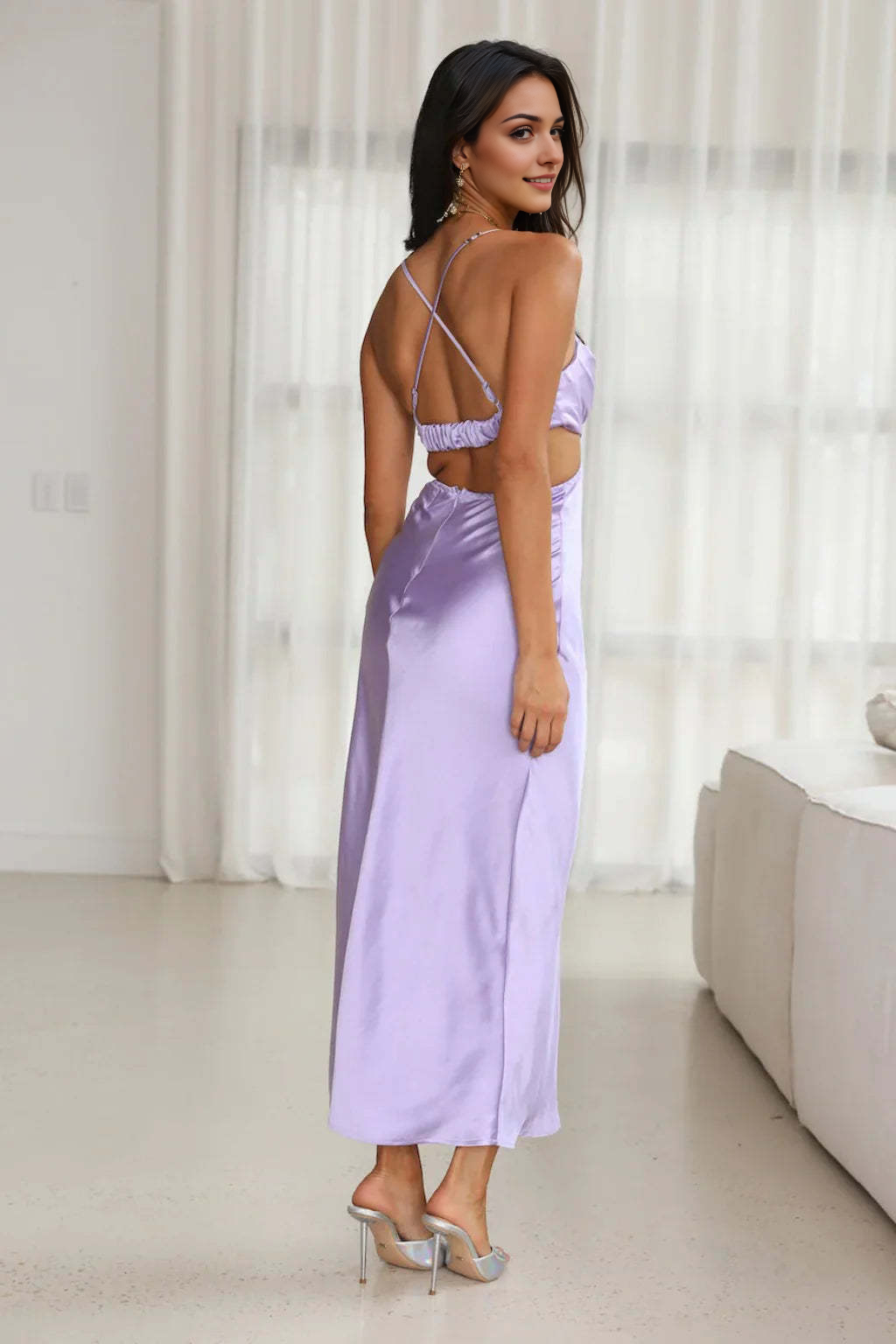 Aimishang Charming Spaghetti Straps Satin Long Prom Dress Simple Evening Party Dress Elegant Vacation Dress