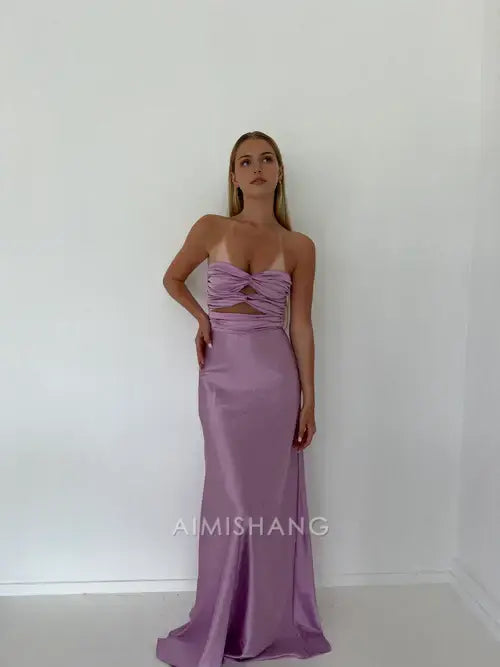 Aimishang Charming Strapless Sleeveless Satin Formal Prom Dress Elegant Party Evening Gowns Sexy Graduation Dress