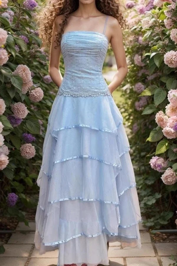 Charming A-Line Spaghetti Straps Sleeveless Ruched Lace Long Prom Dress