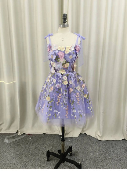 Aimishang Charming A-Line Straps Sleeveless Floral Embroidered Tulle Short Homecoming Party Dress