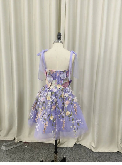 Aimishang Charming A-Line Straps Sleeveless Floral Embroidered Tulle Short Homecoming Party Dress
