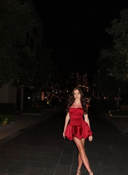Aimishang Charming A-Line Straps Sleeveless Satin Short Graduation Party Dress Cute Homecoming Dress With Bow