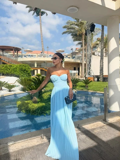 Charming A-Line Sweetheart Sleeveless Pleated Chiffon Dress for Women Party Event