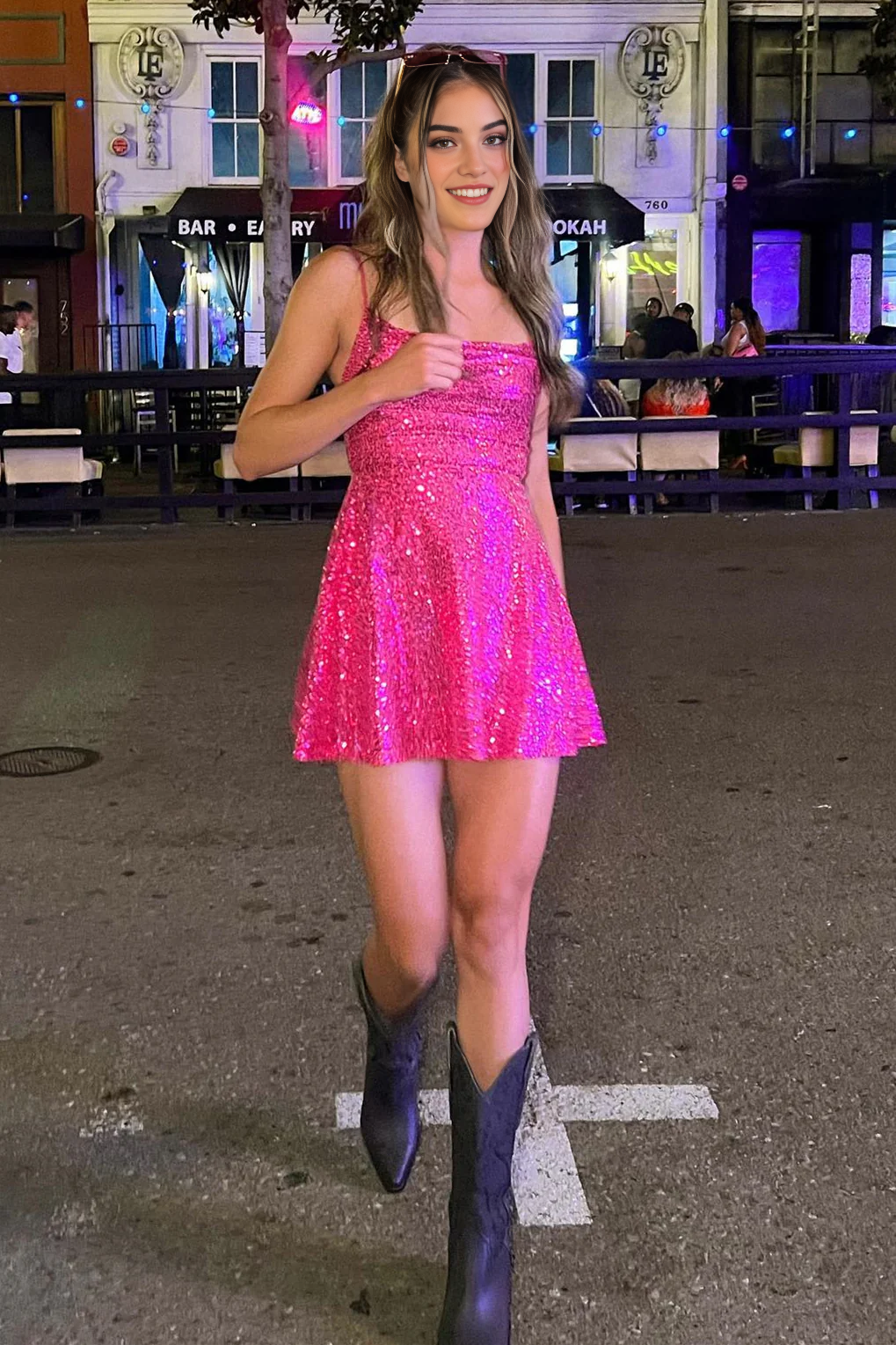 Aimishang Charming A-line Spaghetti Straps Sequin Homecoming Dress Sparkly Graduation Dress Fashion Birthday Party Dress Mini Dress