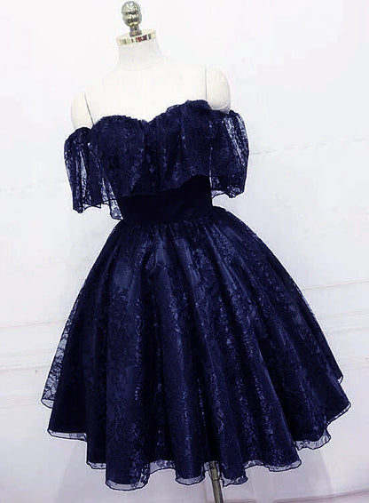 Aimishang Charming A Line Blue Lace Off Shoulder Short Formal Prom Dress Elegant Homecoming Dress