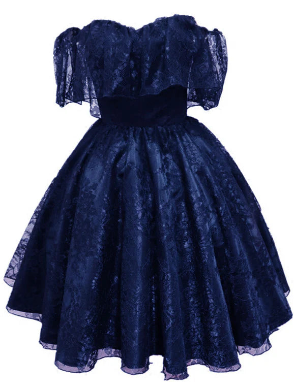Aimishang Charming A Line Blue Lace Off Shoulder Short Formal Prom Dress Elegant Homecoming Dress