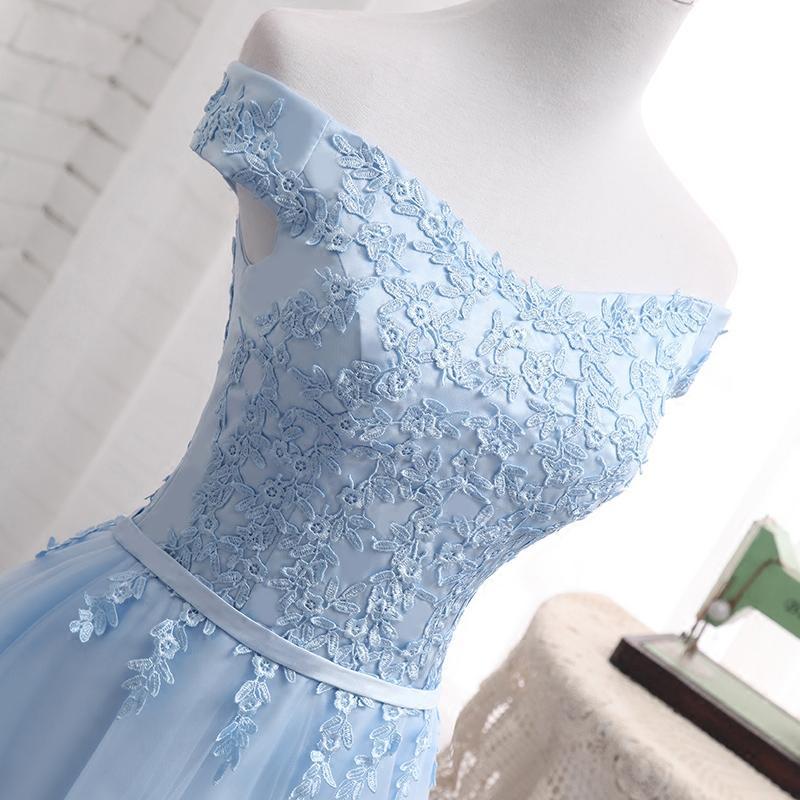 Aimishang Charming A Line Light Blue Off Shoulder Lace-up Short Formal Prom Dress Elegant Homecoming Dress with Appliques