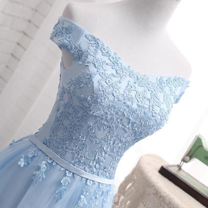 Aimishang Charming A Line Light Blue Off Shoulder Lace-up Short Formal Prom Dress Elegant Homecoming Dress with Appliques