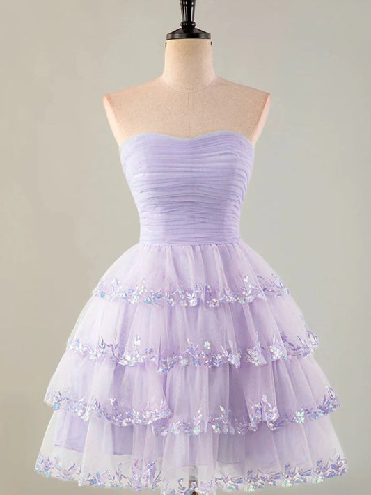 Aimishang Charming A Line Purple Strapless Sleeveless Short Formal Prom Dress Pretty Homecoming Dress