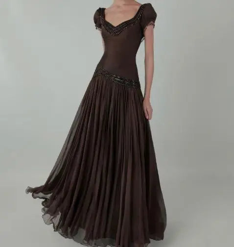 Aimishang Charming A Line Short Sleeves Beaded Evening Party Dress Elegant Long Formal Prom Dress