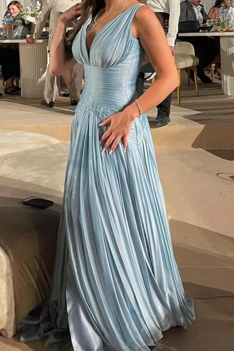 Aimishang Charming A Line Sleeveless Long Evening Party Dress Stylish Wedding Guest Dress With Pleated