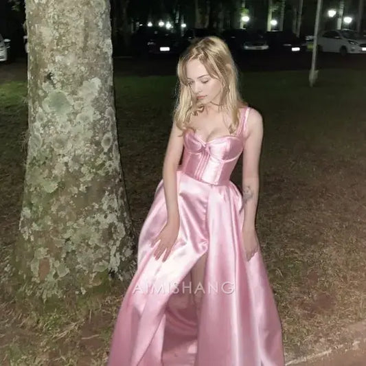 Aimishang Charming A Line Sleeveless Long Formal Prom Dress With Slit Elegant Party Evening Gowns Sweet Graduation Dress