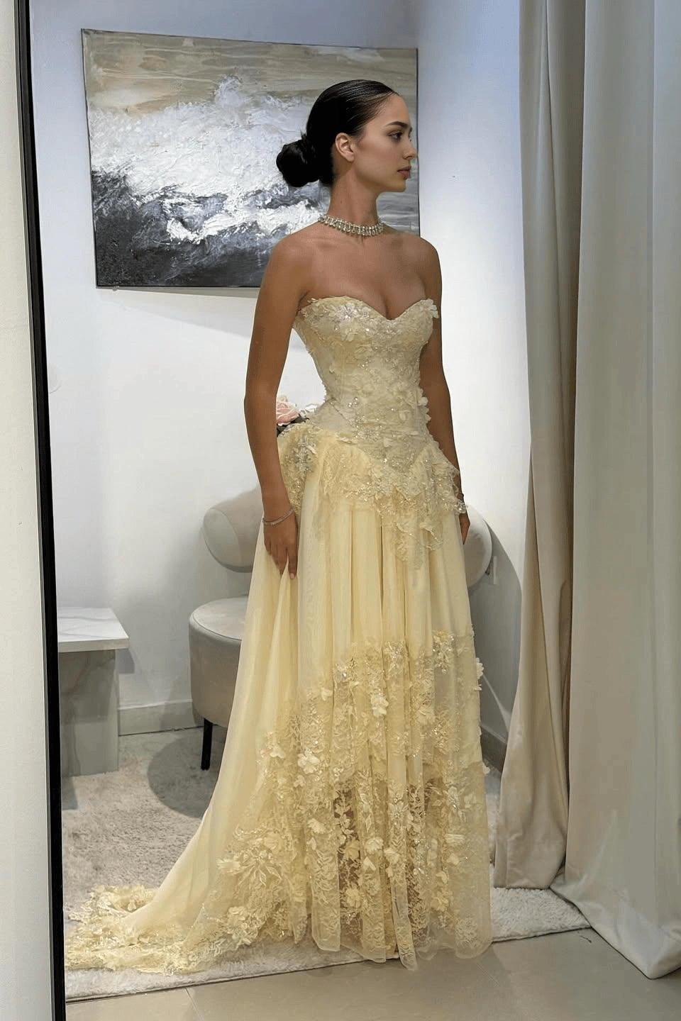 Aimishang Charming A Line Sleeveless Sweetheart Neck Long Formal Prom Dress With Lace Appliques