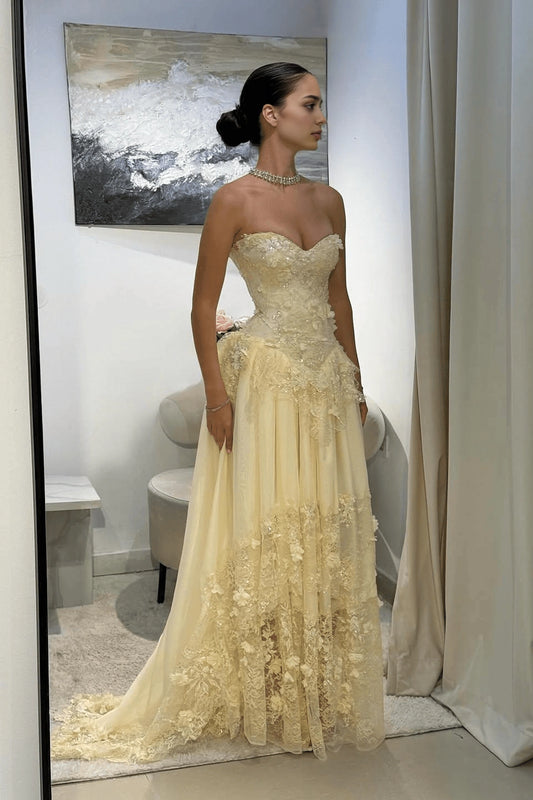 Aimishang Charming A Line Sleeveless Sweetheart Neck Long Formal Prom Dress With Lace Appliques