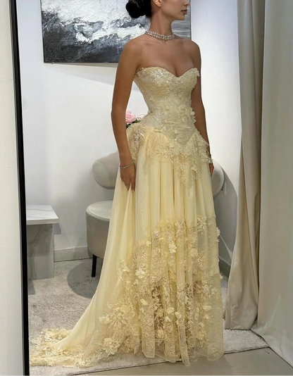 Aimishang Charming A Line Sleeveless Sweetheart Neck Long Formal Prom Dress With Lace Appliques