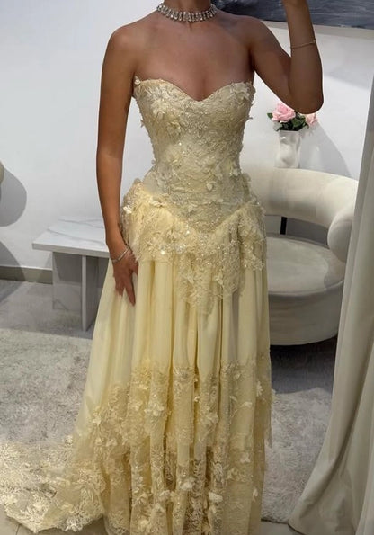 Aimishang Charming A Line Sleeveless Sweetheart Neck Long Formal Prom Dress With Lace Appliques